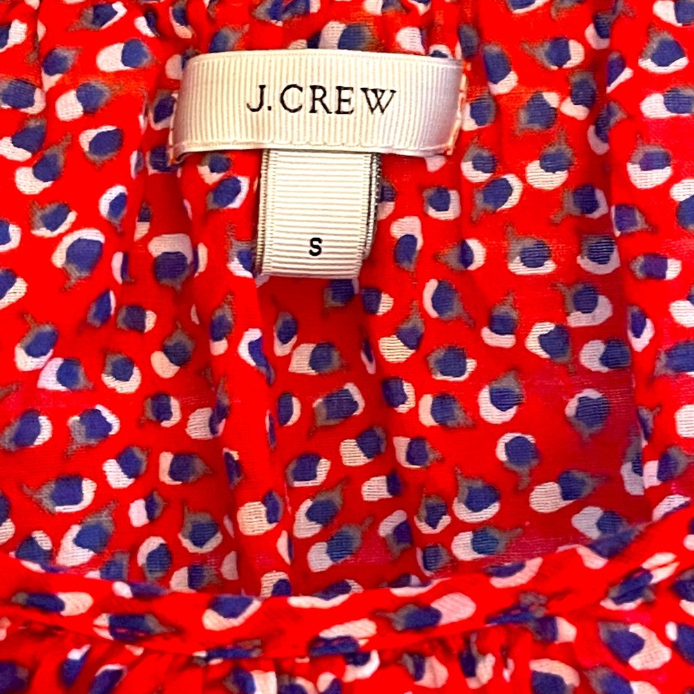 JCrew Bright Red Cotton Blouse/Beach Cover Up. Size Small With Pattern.
